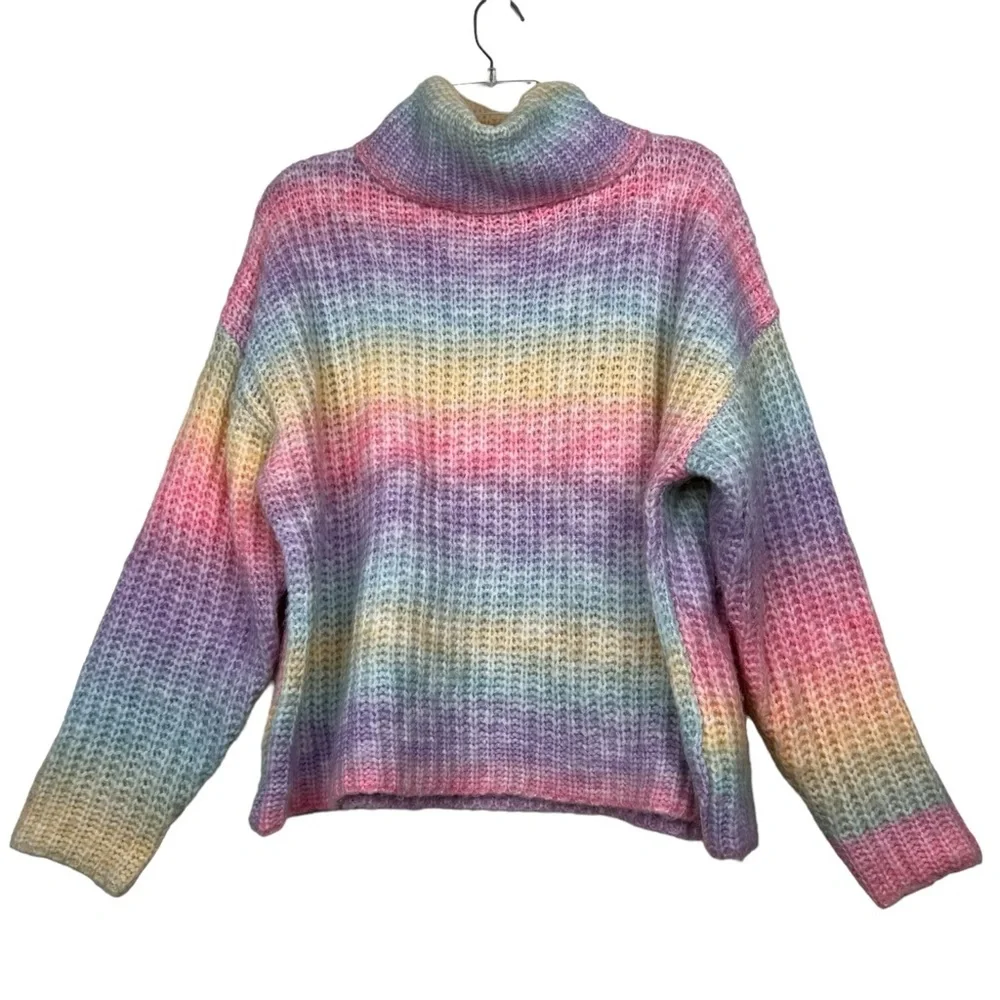 Anthropologie Line + Dot Rainbow Ombré Knit Turtleneck Sweater - Picture 4 of 9